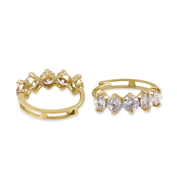 Solid 14K Yellow Gold 11.5mm x 4.5mm Five CZ Hoop Earring - Picture 2 of 4